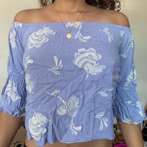 Women’s Light Blue Off Shoulder Floral Top